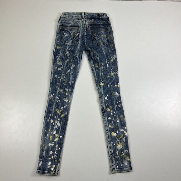 ROBIN'S JEAN Women's Slim Straight Jeans Long Flap Paint Splatter Design Size 24 - Picture 11 of 12